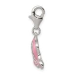Sterling Silver Rhodium-plated Pink Enameled CZ Elephant Charm - Image 2