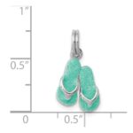 Sterling Silver Rhodium-platedGreen Enamel Flip Flops Charm - Image 4