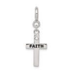 Sterling Silver Rhodium-plated CZ Faith Cross Clip-on Charm