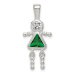 Sterling Silver Rhodium-plated CZ & May Glass Girl Pendant