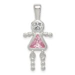 Sterling Silver Rhodium-plated CZ & October Pink CZ Girl Pendant