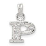 Sterling Silver CZ Letter P Initial Pendant