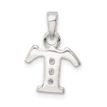Sterling Silver CZ Letter T Initial Pendant - Image 3