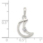 Sterling Silver & CZ Polished Moon Pendant - Image 3