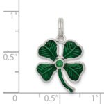 Sterling Silver Enameled 4-Leaf Clover with Green Glass Stone Charm - Image 3