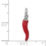 Sterling Silver Rhodium Plated Red Enamel with Green Enamel Accent Pepper Charm - Image 4