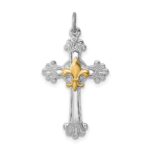 Sterling Silver Platinum-plated & Gold-plated Cross & Fleur de lis Pendant