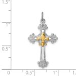 Sterling Silver Platinum-plated & Gold-plated Cross & Fleur de lis Pendant - Image 4