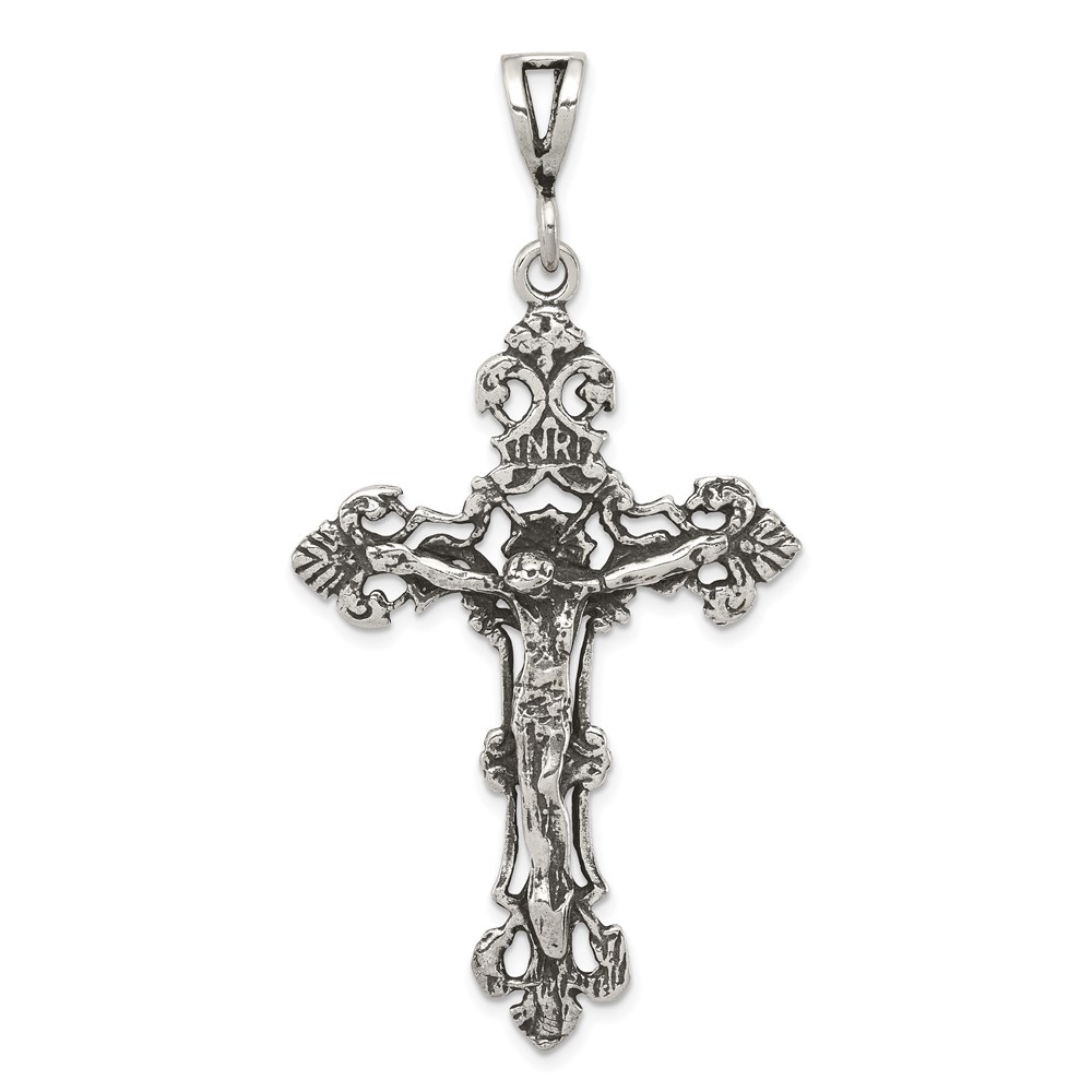 QC7348.jpg Sterling Silver Antiqued Crucifix Charm - Image 1