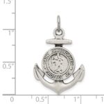 Sterling Silver Antiqued Satin St Christopher Anchor Medal Pendant - Image 3