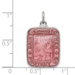Sterling Silver Pink Enamel Square St. Christopher Medal Pendant - Image 3