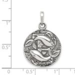 Sterling Silver Polished Antique Finish Pisces Horoscope Zodiac Pendant - Image 3