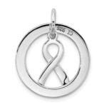 Sterling Silver Rhod Plated Hope Circle & Cancer Awareness Ribbon Pendant - Image 3