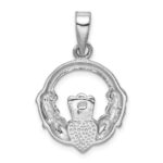 Sterling Silver Rhodium-plated Lab Created Blue Opal Inlay Claddagh Pendant - Image 4
