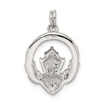 Sterling Silver Rhodium-plated CZ Irish Claddagh Pendant - Image 3