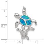 Sterling Silver Rhodium-plated Polished Blue Inlay Created Opal Turtle Slide - Image 3