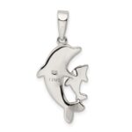 Sterling Silver Rhodium-plated Blue Inlay Created Opal Dolphin Pendant - Image 3