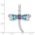 Sterling Silver Rhod plated Creat. Opal Dragonfly Amethyst Pendant - Image 3