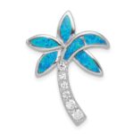 Sterling Silver Rhod-pltd CZ Blue Inlay Created Opal Palm Tree Slide