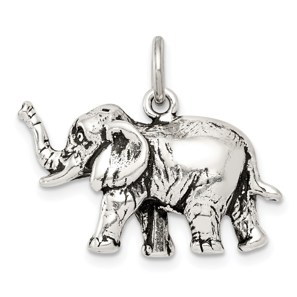QC7877.jpg Sterling Silver Antiqued Elephant Charm - Image 1