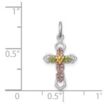 Sterling Silver Platinum-plated Polished Epoxy & Gold-plated Cross Pendant - Image 4