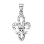 Sterling Silver Rhodium-plated CZ Fleur de Lis Pendant - Image 3