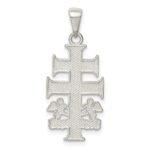 Sterling Silver Polished Caravaca Double Cross w/Angels Crucifix Pendant