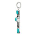 Sterling Silver Synthetic Turquoise Antiqued Cross Pendant - Image 2