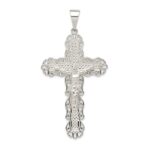 Sterling Silver Polished & Textured Large Floral Cross w/Jesus Pendant