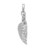 Sterling Silver Rhodium-plated Polished/Textured Wish/Angel Wing Pendant - Image 4