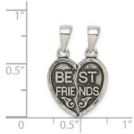Sterling Silver Antiqued Mini Best Friends Break Away Heart Pendant - Image 3
