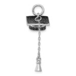 Sterling Silver Rhodium-plated Graduation Cap w/Black CZ Pendant - Image 2