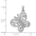 Sterling Silver Rhodium-plated Polished CZ Butterfly Pendant - Image 4