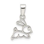 Sterling Silver Rhodium-plated Polished Bunny Pendant - Image 4