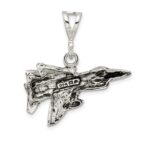 Sterling Silver Antiqued Jet Fighter Angled Pendant - Image 4