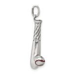 Sterling Silver Polished and Antiqued Enamel Bat and Ball Charm - Image 2