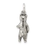 Sterling Silver Antiqued & Textured Bear Standing up Pendant - Image 4