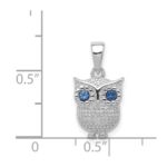 Sterling Silver Rhodium-plated with Blue Glass Owl Pendant - Image 4
