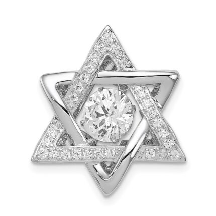 Sterling Silver Platinum-plated Polished Vibrant CZ Star of David Pendant