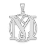 Sterling Silver Rhodium-plated Fancy Script Letter M Initial Pendant