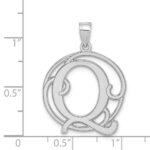 Sterling Silver Rhodium-plated Fancy Script Letter Q Initial Pendant - Image 3