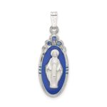 Sterling Silver Satin & D/C Epoxy & Crystal Miraculous Medal Pendant