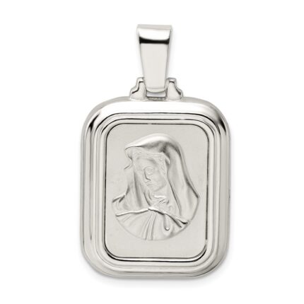 Sterling Silver Satin & Polished Mary w/Hail Mary Prayer Pendant