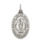 Sterling Silver Satin Antiqued Spanish Lady of Guadalupe Medal Pendant