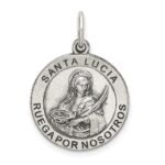 Sterling Silver Satin Antiqued Spanish St. Lucy Medal Pendant