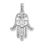 Sterling Silver Rhodium-plated CZ Chamseh Pendant - Image 3