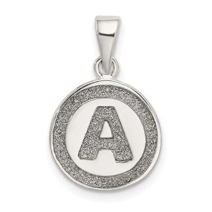 Sterling Silver Glitter Enamel Letter A Initial Circle Pendant