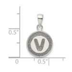 Sterling Silver Glitter Enamel Letter V Initial Circle Pendant - Image 3