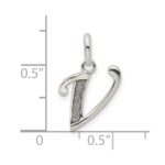 Sterling Silver Polished Glitter Enamel Letter V Initial Charm - Image 3