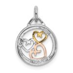 Sterling Silver Rhodium, Rose & Gold-tone Polished Hearts Pendant - Image 3